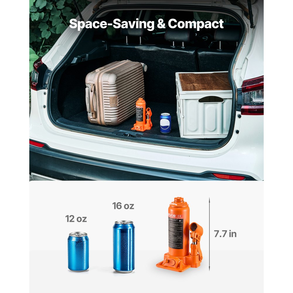 VEVOR Cric a Bottiglia Pneumatico Idraulico da 6 Tonnellate Intervallo di Sollevamento da 195 a 375 mm, Martinetto a Bottiglia Pneumatico Manuale con Pompa per Auto, Camion, SUV, Arancione