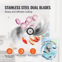 VEVOR Affettatrice Manuale per Frutta e Verdura, Tagliaverdure Spessore Regolabile 0-12mm, Doppie Porte di Alimentazione, Lama in Acciaio Inox, Affettatrice per Cetrioli, Limoni, Pomodori