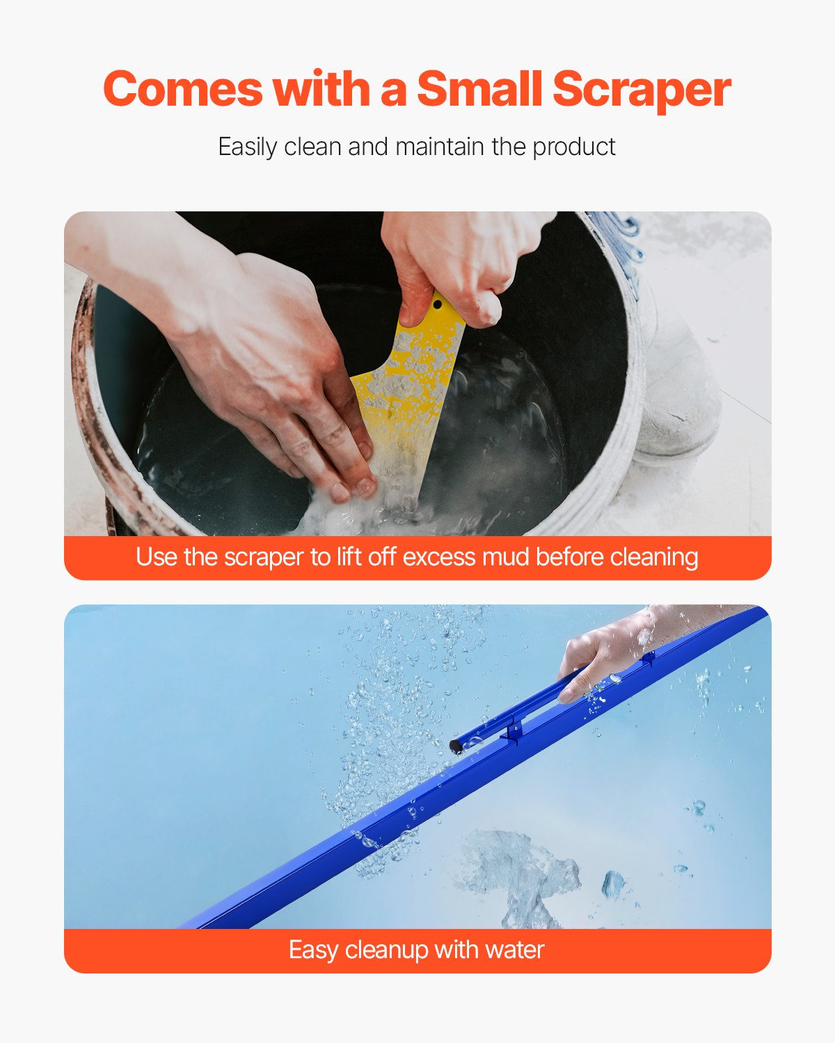 VEVOR concrete screed, 240 cm screed with spirit level, easy cleaning & end cap design, aluminum & reversible handle for leveling floors, for small construction sites & home renovations