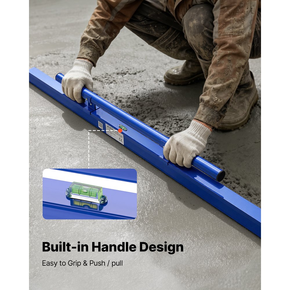 VEVOR Staggia Manuale per Calcestruzzo 1200 mm, in Lega di Alluminio Blu, Staggia Manuale Monopezzo per Cemento, Livella a Bolla Integrata, Verniciatura a Polvere, Leggera, per Pavimenti di Garage