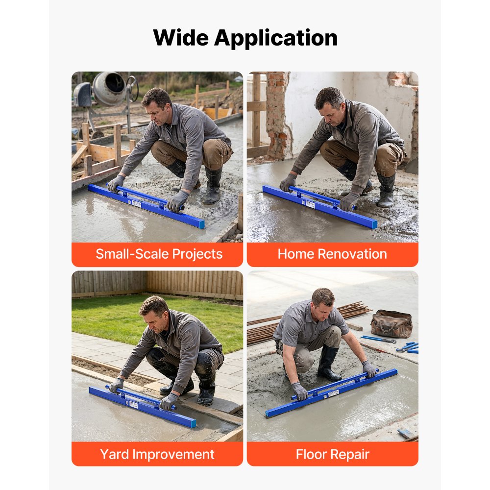 VEVOR Staggia Manuale per Calcestruzzo 1200 mm, in Lega di Alluminio Blu, Staggia Manuale Monopezzo per Cemento, Livella a Bolla Integrata, Verniciatura a Polvere, Leggera, per Pavimenti di Garage