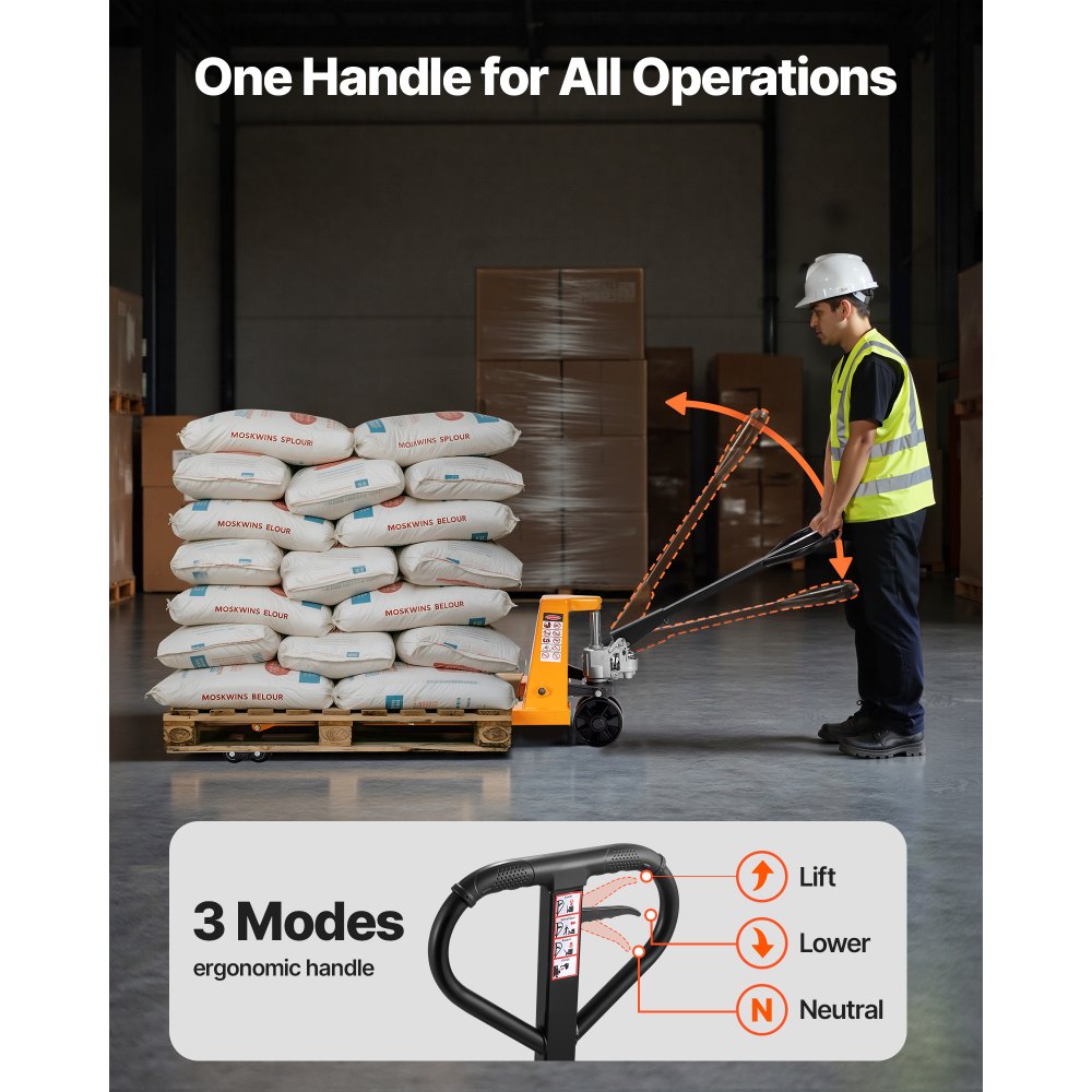 VEVOR Pallet Jack, 2.5T Load Capacity, Manual Pallet Truck with 122L x 68.6W cm Forks for Material Handling, 85-180 mm Fork Lift Height Range, Suitable for Warehouse, Supermarket, Manufacturing