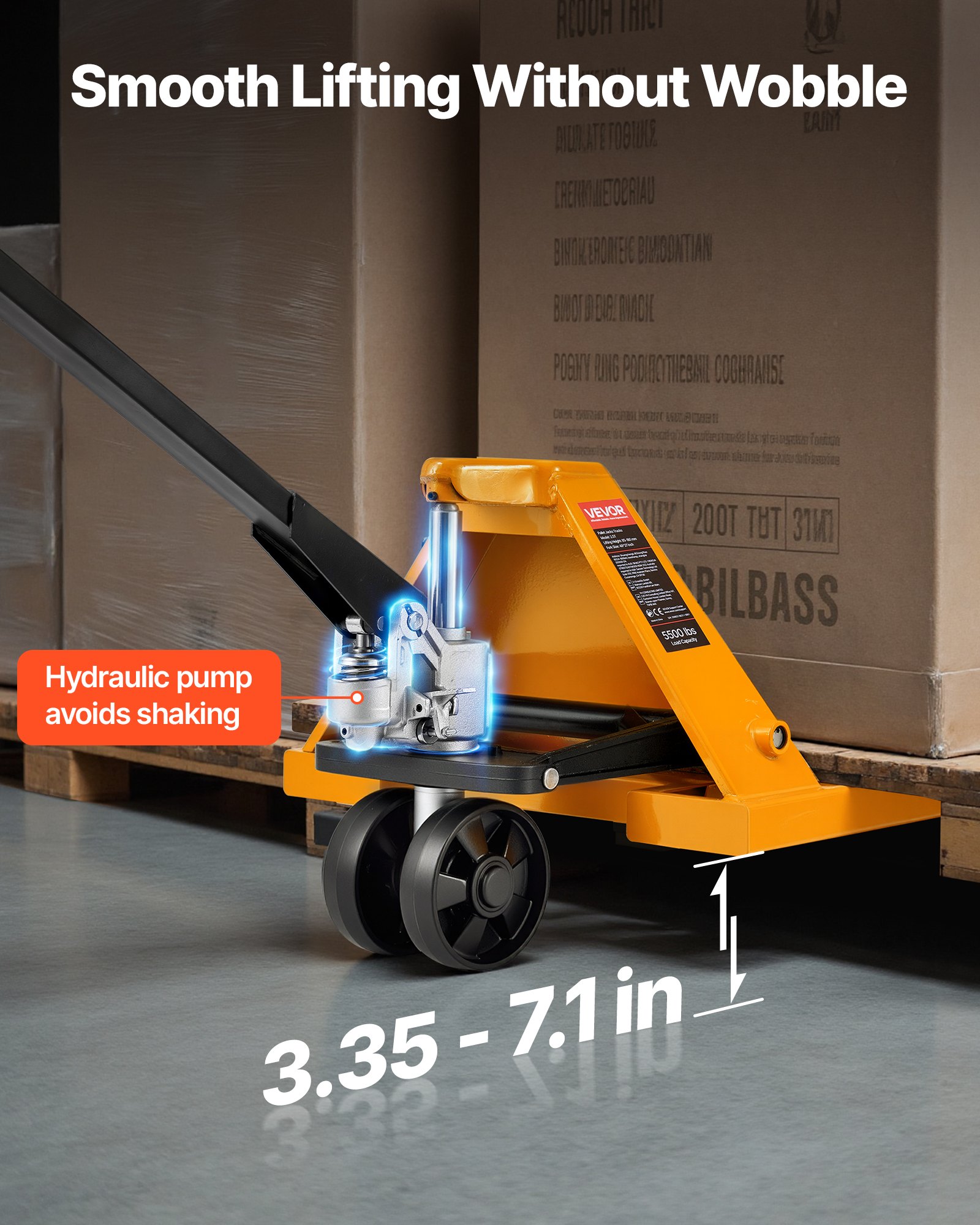 VEVOR Pallet Jack, 2.5T Load Capacity, Manual Pallet Truck with 122L x 68.6W cm Forks for Material Handling, 85-180 mm Fork Lift Height Range, Suitable for Warehouse, Supermarket, Manufacturing