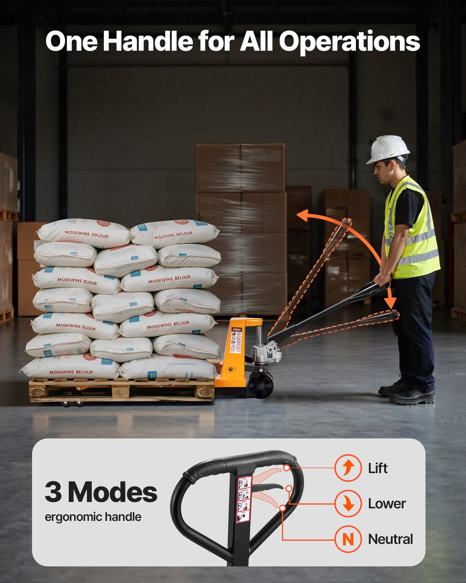 VEVOR Pallet Jack, 2.5T Load Capacity, Manual Pallet Truck with 122L x 68.6W cm Forks for Material Handling, 85-180 mm Fork Lift Height Range, Suitable for Warehouse, Supermarket, Manufacturing