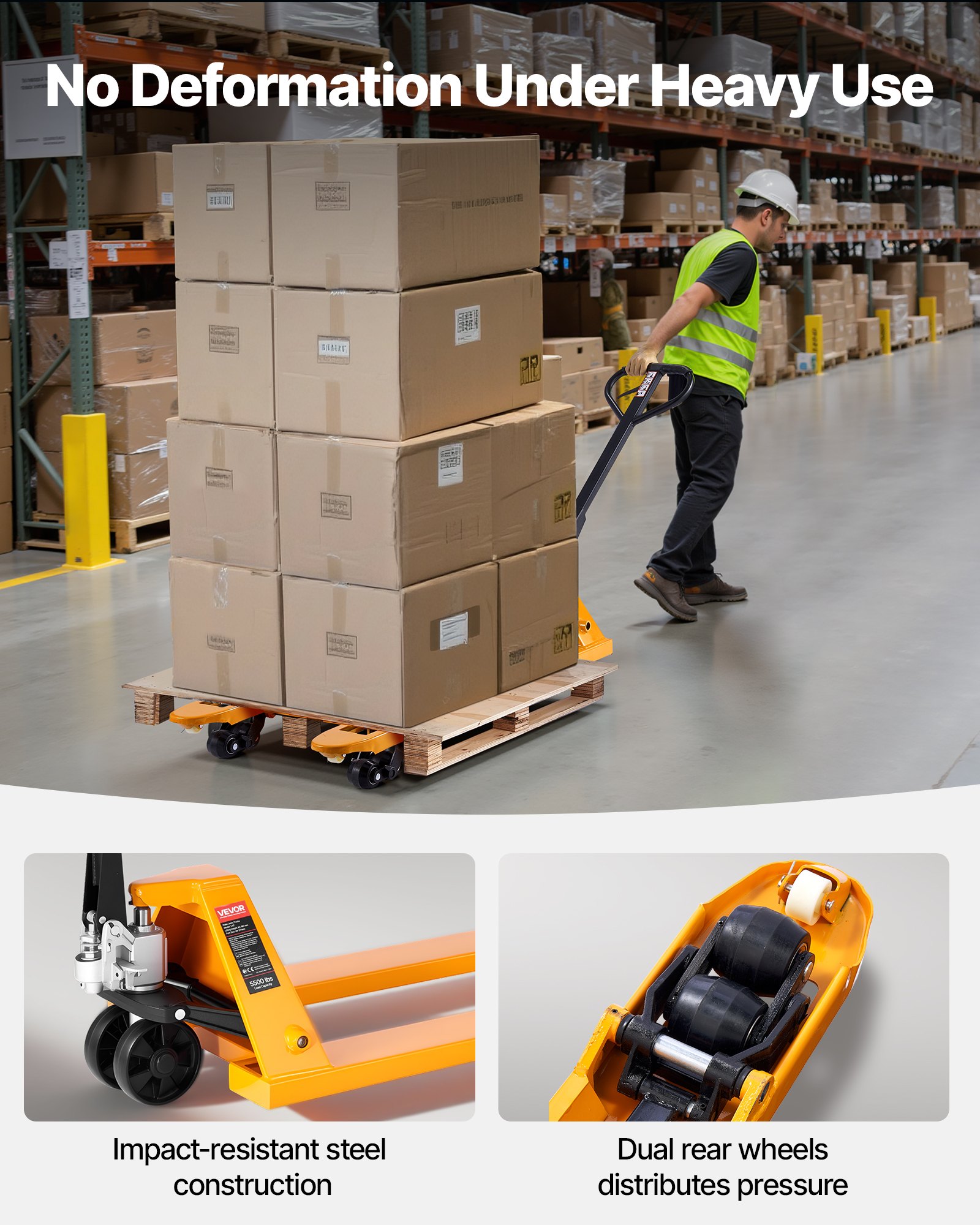 VEVOR Pallet Jack, 2.5T Load Capacity, Manual Pallet Truck with 122L x 68.6W cm Forks for Material Handling, 85-180 mm Fork Lift Height Range, Suitable for Warehouse, Supermarket, Manufacturing