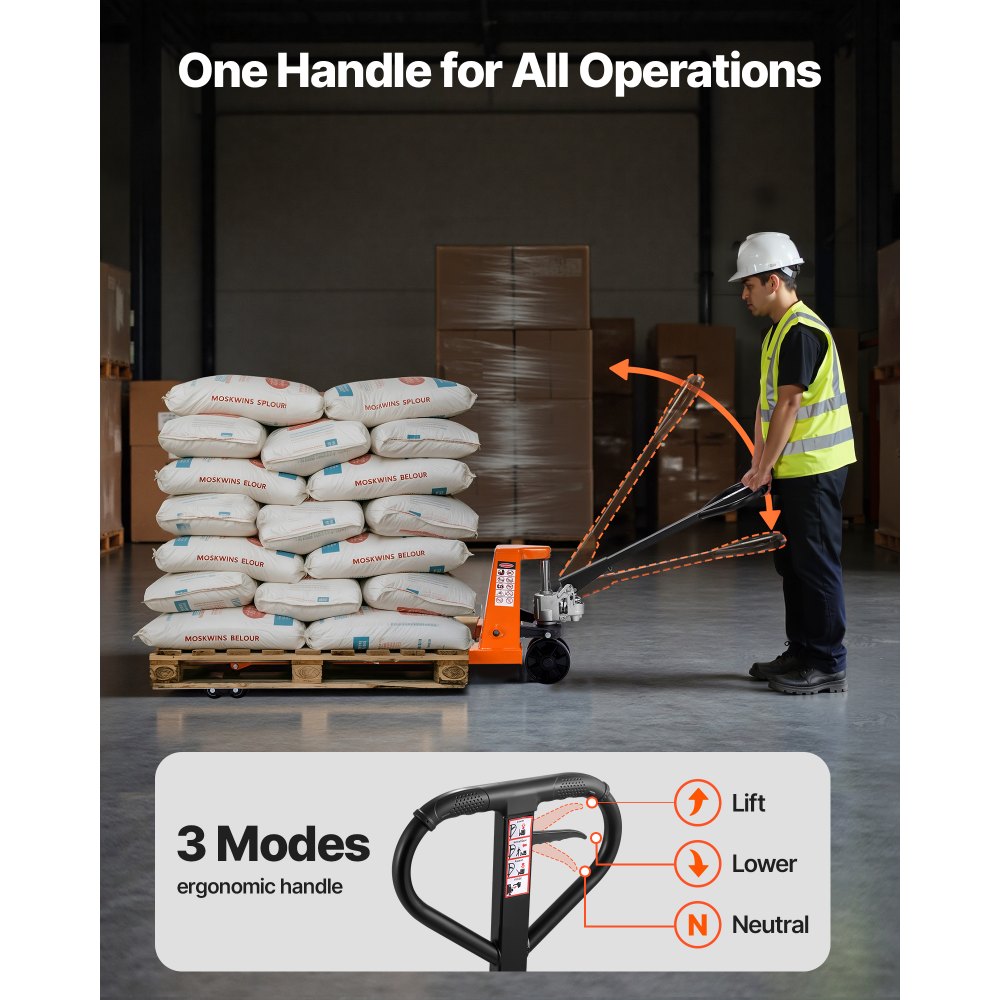 VEVOR Pallet Jack, 3T Load Capacity, Manual Pallet Truck with 122L x 68.6W cm Forks for Material Handling, 85-180 mm Fork Lift Height Range, Suitable for Warehouse, Supermarket, Manufacturing