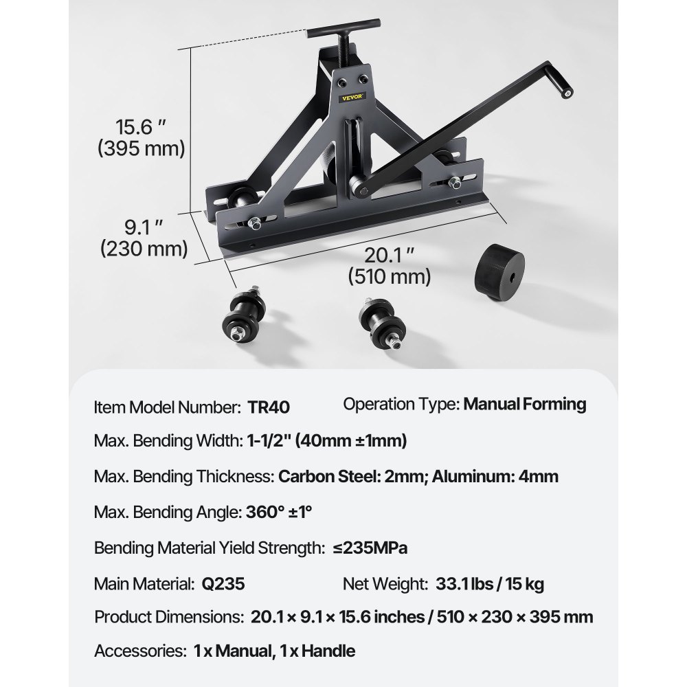 VEVOR Bending Press Bender for Steel Pipes, 180 mm, 170 mm, 200 mm, 220 mm Min. Radius Pipe Bending Machine, 450 mm, 500 mm, 550 mm, 600 mm Min. Diameter Angle Bending Tool, Manual Pipe Bender Set