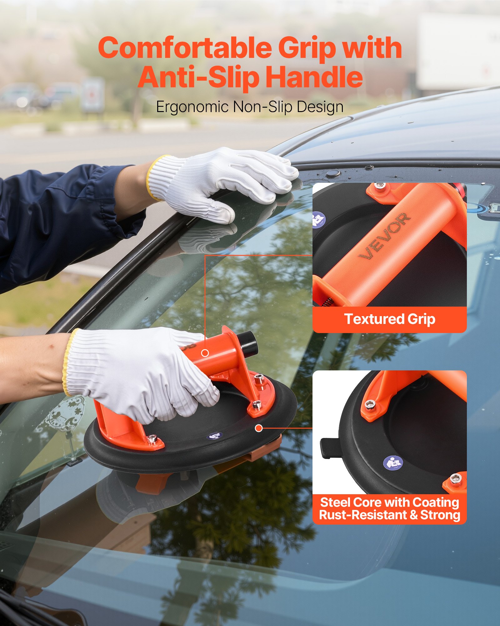 VEVOR Sollevatore a Vuoto per Vetri da 203 mm con Impugnatura in ABS, Carico di 180 kg, Utensile a Ventosa per Piastrelle con Custodia per il Trasporto per Sollevare Piastrelle di Grandi Dimensioni