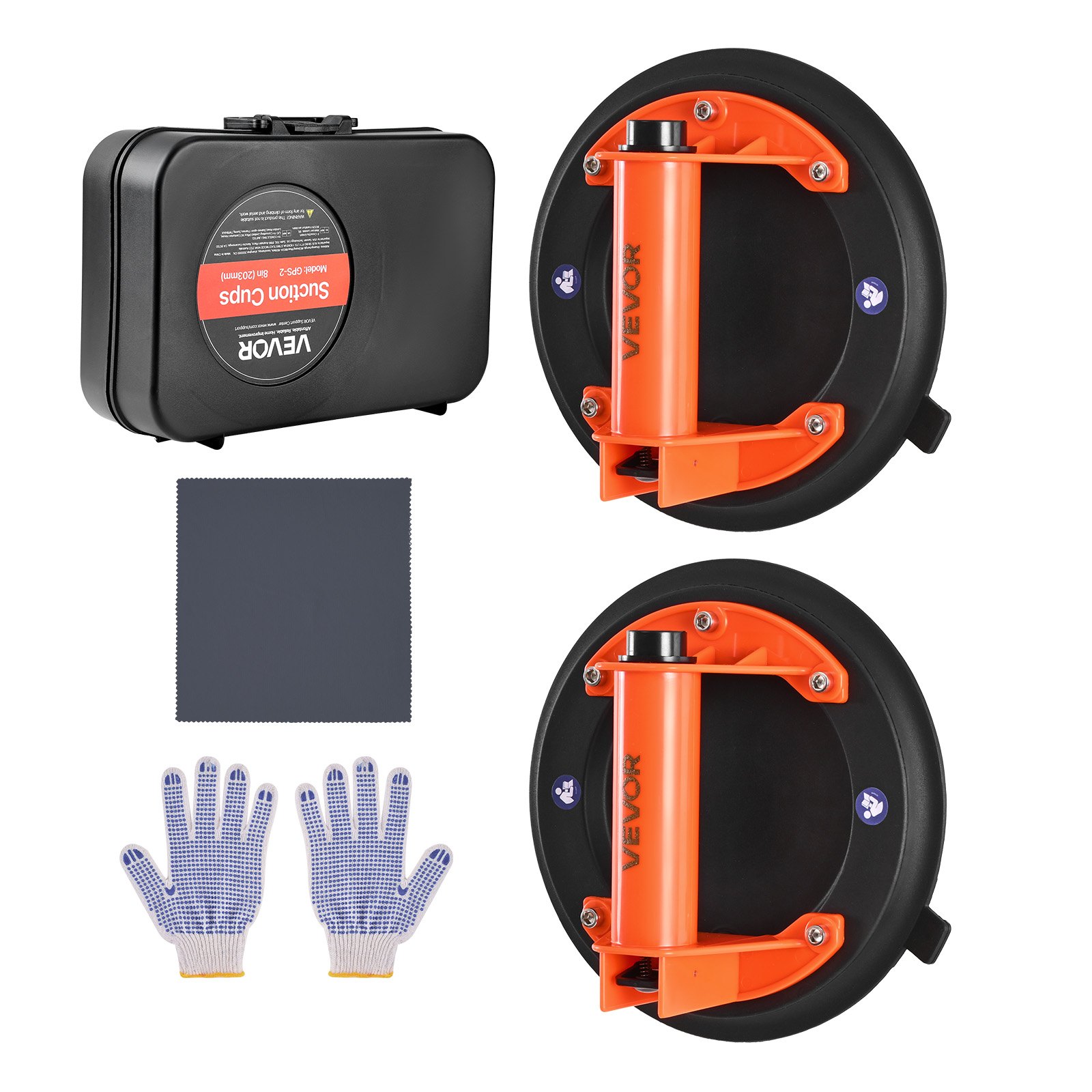 VEVOR Sollevatore a Vuoto per Vetri da 203 mm Impugnatura in ABS, Carico di 180 kg, Utensile a Ventosa per Piastrelle con Custodia per Trasporto per Sollevare Piastrelle di Grandi Dimensioni, 2pz