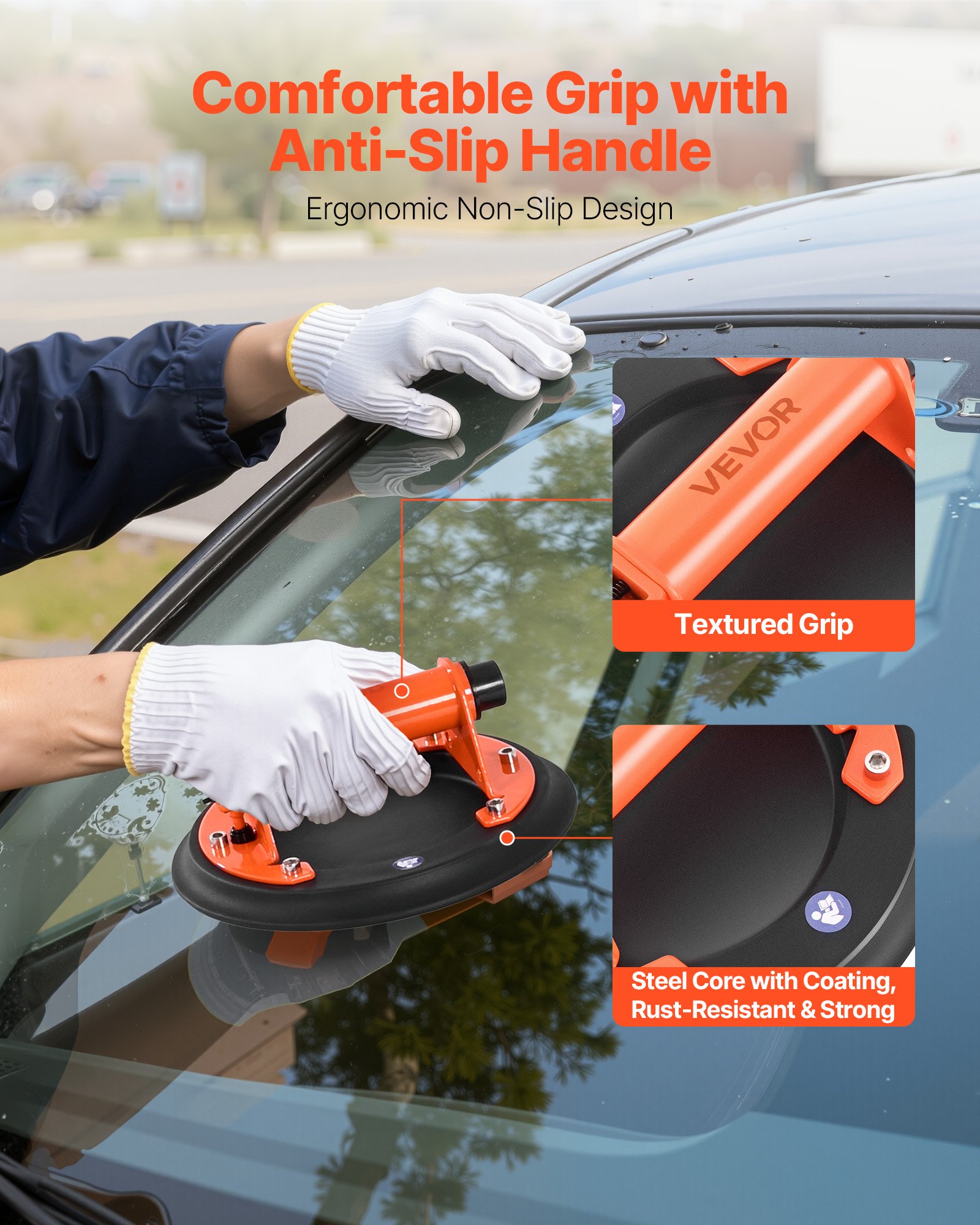 VEVOR Sollevatore a Vuoto per Vetri da 203 mm Impugnatura in ABS, Carico di 195 kg, Utensile a Ventosa per Piastrelle con Custodia per Trasporto per Sollevare Piastrelle di Grandi Dimensioni, 2pz