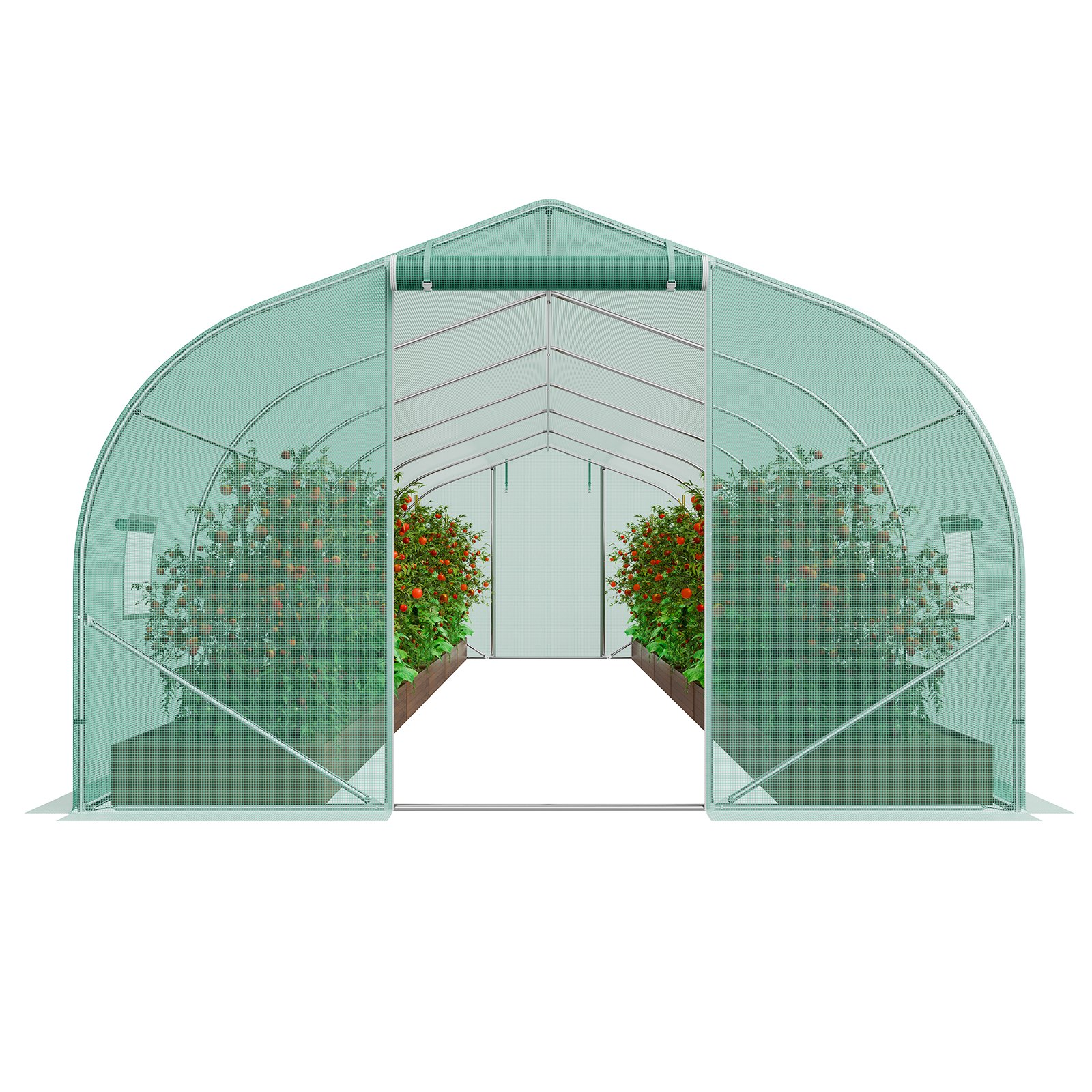 VEVOR Serra Giardino Tunnel, 900x300x200 cm, Tenda Riparo per Piante, Tetto a Punta, Telaio in Acciaio Galvanizzato, Copertura in PE Verde, Porta Cerniera Arrotolabile, Coltivazione Fiori Ortaggi
