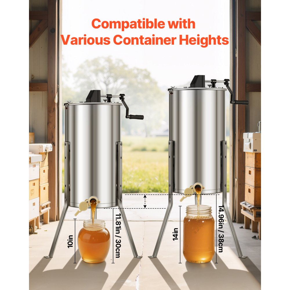 VEVOR Estrattore di Miele, Centrifuga Manuale per Miele a 2 Telaini in Acciaio Inox, con Coperchio Trasparente, Regolabile in Altezza, Apicoltura per Estrazione di Favi, 340 x 610 x 1080 mm
