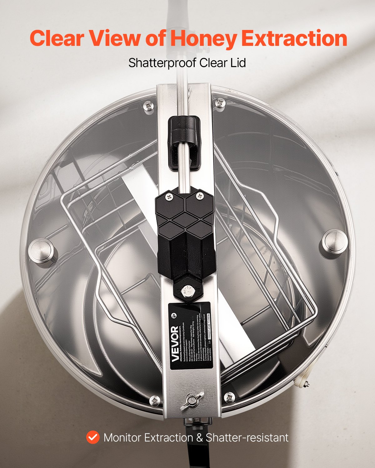 VEVOR Estrattore di Miele, Centrifuga Manuale per Miele a 2 Telaini in Acciaio Inox, con Coperchio Trasparente, Regolabile in Altezza, Apicoltura per Estrazione di Favi, 340 x 610 x 1080 mm