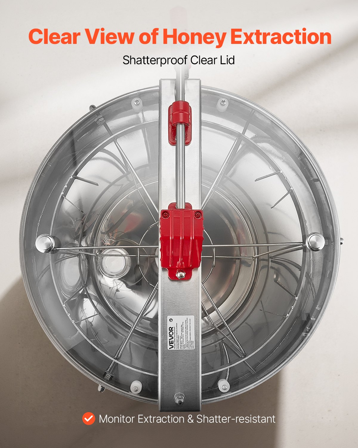 VEVOR Estrattore Elettrico di Miele in Acciaio Inox, Centrifuga Manuale per Miele 6 Telaini, con Coperchio Trasparente, Regolabile in Altezza, Apicoltura per Estrazione, 470 x 495 x 720 mm