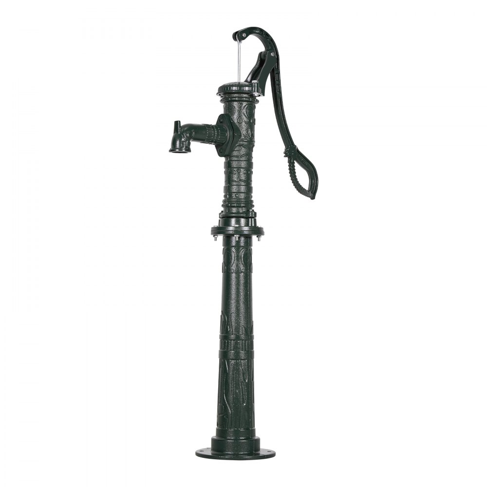 VEVOR Well Hand Pitcher Pump, 20 ft Max Lift, Antique Cast Iron Manual Hand Water Pump with Heightening Base, NPT 1-1/4 in Connection, Easy Installation, for Outdoor Garden, Pond, Yard, Farm, Green
