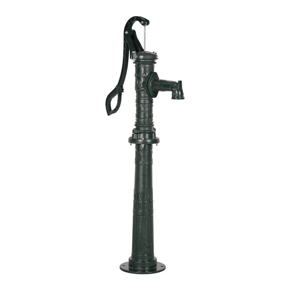 VEVOR Well Hand Pitcher Pump, 20 ft Max Lift, Antique Cast Iron Manual Hand Water Pump with Heightening Base, NPT 1-1/4 in Connection, Easy Installation, for Outdoor Garden, Pond, Yard, Farm, Green