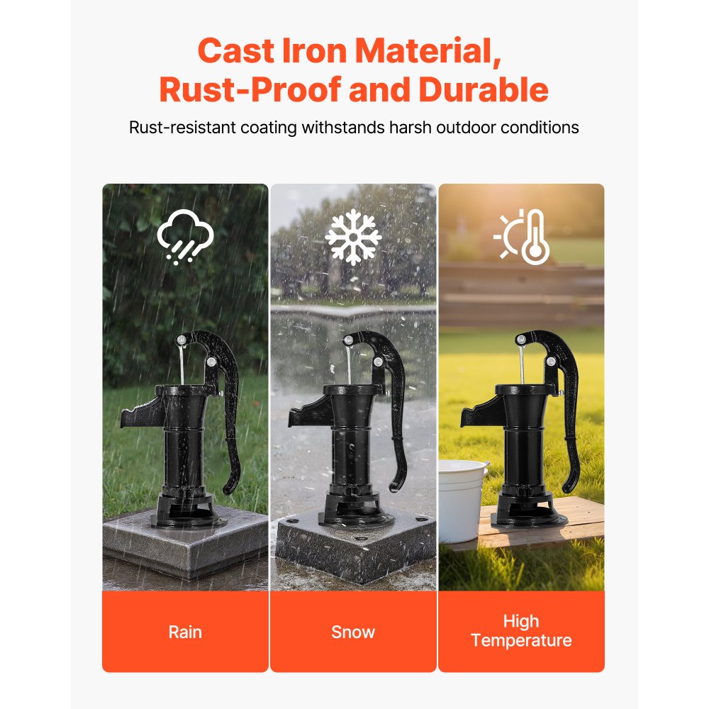 VEVOR Pompa Manuale per Pozzo, Sollevamento Massimo di 7,6 m, Pompa Manuale per Acqua in Ghisa Antica, Attacco NPT, Facile Installazione, Vecchio Stile per Giardino Esterno, Stagno, Nero