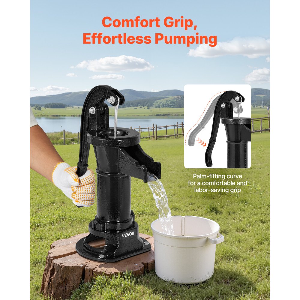 VEVOR Pompa Manuale per Pozzo, Sollevamento Massimo di 7,6 m, Pompa Manuale per Acqua in Ghisa Antica, Attacco NPT, Facile Installazione, Vecchio Stile per Giardino Esterno, Stagno, Nero
