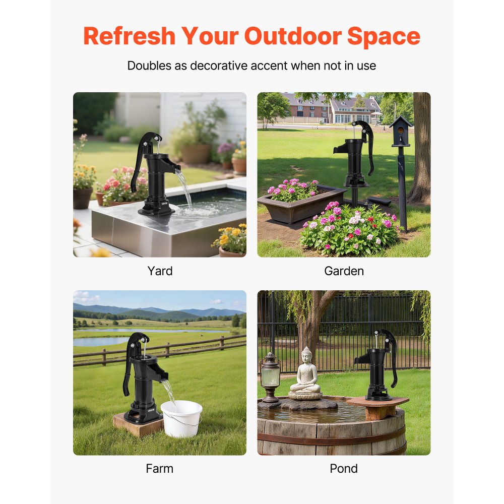 VEVOR Pompa Manuale per Pozzo, Sollevamento Massimo di 7,6 m, Pompa Manuale per Acqua in Ghisa Antica, Attacco NPT, Facile Installazione, Vecchio Stile per Giardino Esterno, Stagno, Nero