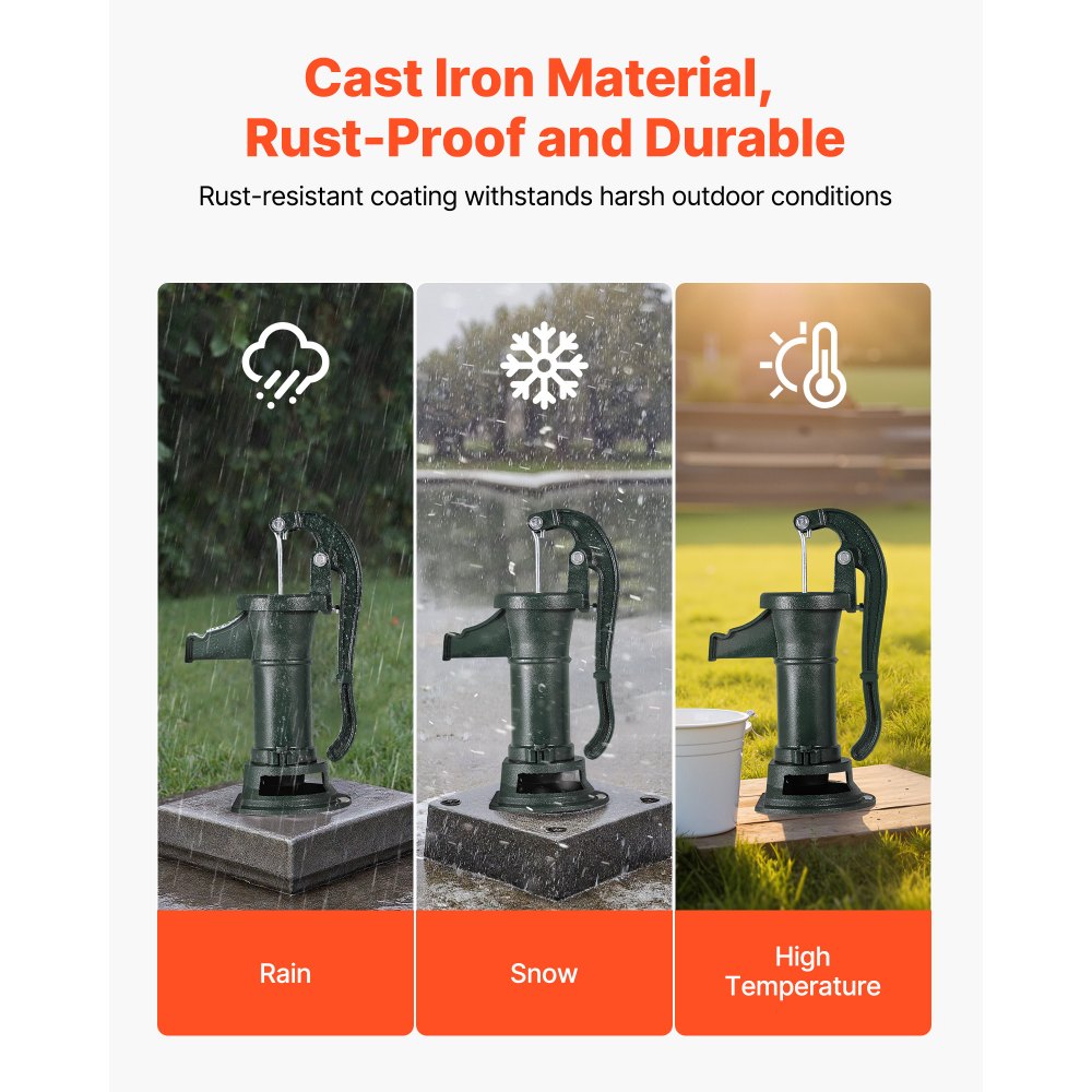 VEVOR Pompa Manuale per Pozzo, Sollevamento Massimo di 7,6 m, Pompa Manuale per Acqua in Ghisa Antica, Attacco NPT, Facile Installazione, Vecchio Stile per Giardino Esterno, Stagno, Verde