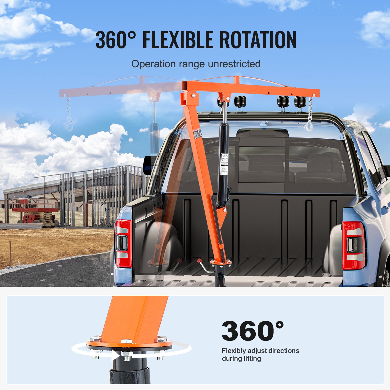 VEVOR Pick Up Crane, 450 kg, 360° swivel, loading crane with 3-stage adjustable boom, lifting crane, workshop crane for lifting goods in the construction industry, forestry & in factories