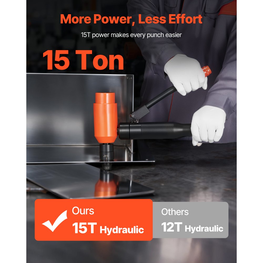 VEVOR Kit di Perforazione Manuale, Set di Punzoni Idraulici da 15 T Kit di Utensili KO per Realizzazione di Fori 1,27 a 10,18 cm 10 Matrici per Armadi in Metallo, Controllo e Quadri Elettrici