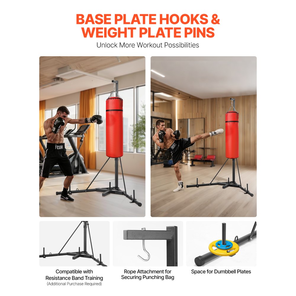 VEVOR Supporto per Sacco da Boxe, Attrezzatura per Allenamento Regolabile in Altezza, Supporta 65 kg, Supporto Indipendente con Base Appesantita, Sacco per Allenamento Palestra Casa