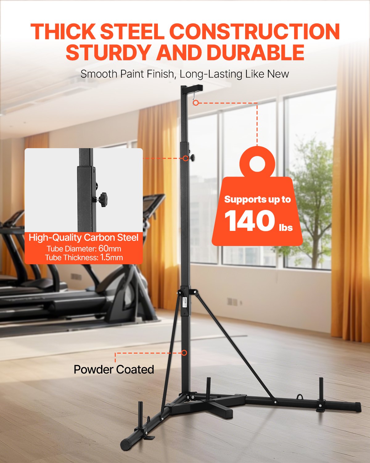 VEVOR Supporto per Sacco da Boxe, Attrezzatura per Allenamento Regolabile in Altezza, Supporta 65 kg, Supporto Indipendente con Base Appesantita, Sacco per Allenamento Palestra Casa