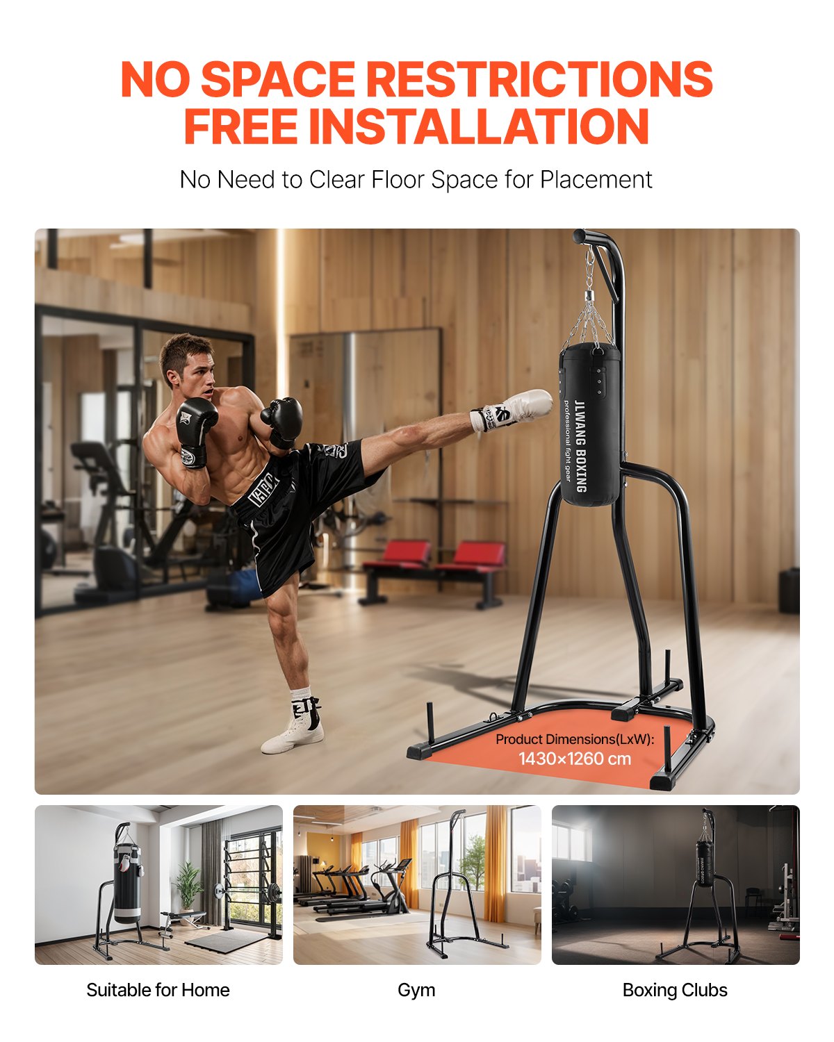 VEVOR Supporto per Sacco da Boxe, Attrezzatura per Allenamento in Acciaio Resistente, Supporta 65 kg, Supporto Indipendente con Base Appesantita, Sacco per Allenamento Palestra Casa