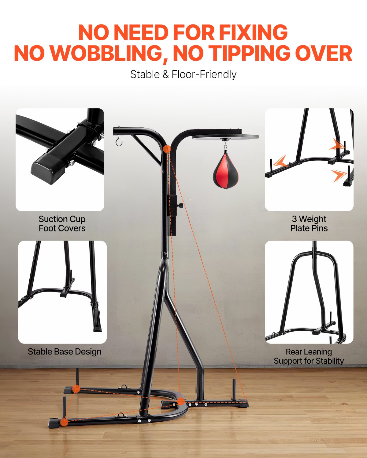 VEVOR 2-in-1 Punching Bag Stand Training Device, Steel Punching Bag Frame, Height-Adjustable Punching Bag Holder (65 kg Load Capacity), Fitness Equipment, Standing Boxing Trainer for Gym, Boxing, Black