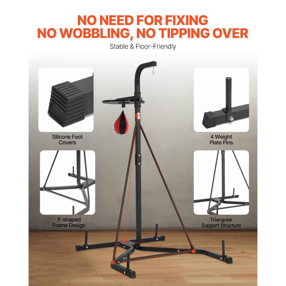 VEVOR Supporto per Sacco da Boxe, Attrezzatura per Allenamento Regolabile in Altezza, Supporta 65 kg, con Base Appesantita, Sacco per Allenamento Palestra Casa, Nero 132x114x201 cm
