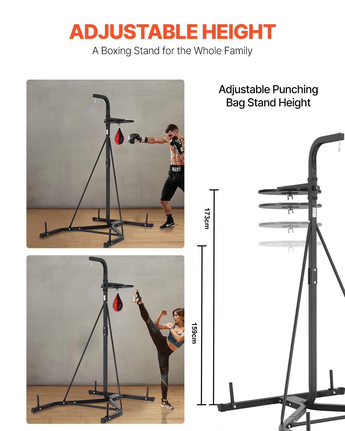 VEVOR 2-in-1 Punching Bag Stand Training Device Steel Sandbag Frame, Height-Adjustable Punching Bag Holder (65 kg Load Capacity), Fitness Equipment Standing Boxing Trainer Speedbag Stand for Gym