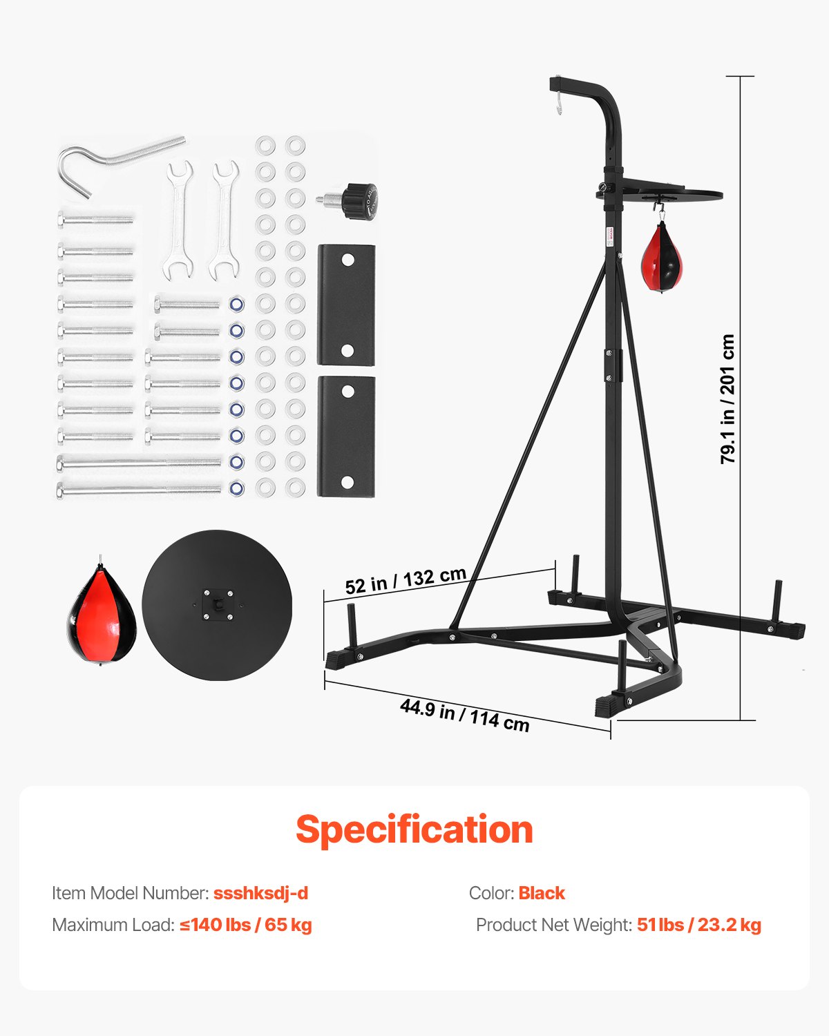 VEVOR 2-in-1 Punching Bag Stand Training Device Steel Sandbag Frame, Height-Adjustable Punching Bag Holder (65 kg Load Capacity), Fitness Equipment Standing Boxing Trainer Speedbag Stand for Gym