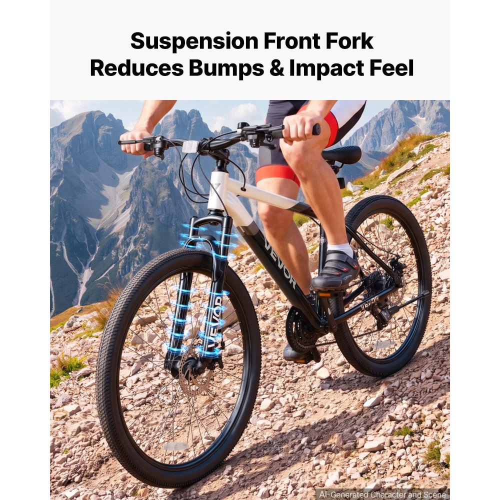 VEVOR Bici da Montagna per Adulti per Tutti i Terreni Carico max 120 kg Mountain Bike, Sospensione Anteriore, Sella Regolabile, Telaio in Lega di Alluminio, Doppio Freno a Disco, Lunghezza 172 cm