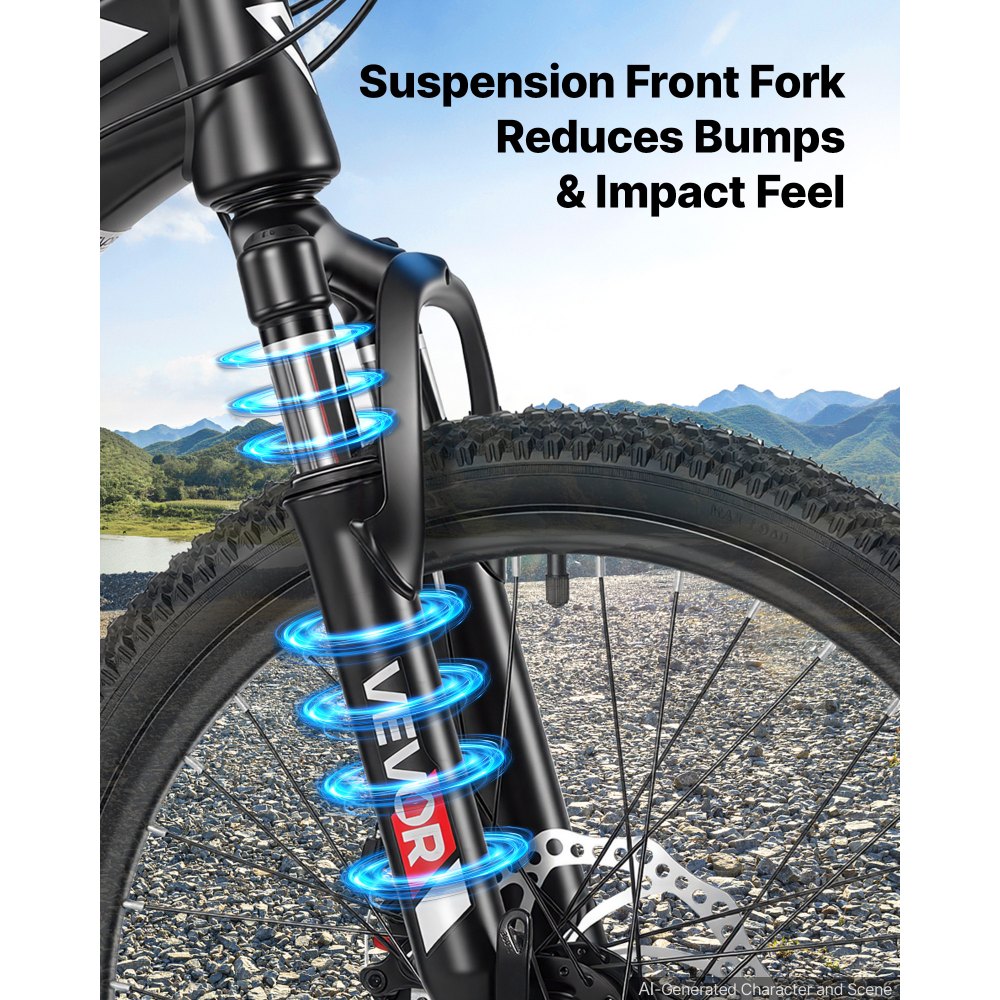 VEVOR Mountain Bike for Men and Women 50.8 cm Outdoor Bicycle 21 Speeds, Adult Bike, Front Suspension, Adjustable Saddle, All-Terrain Tires, High Carbon Steel Frame, Dual Disc Brake, Pre-Assembled