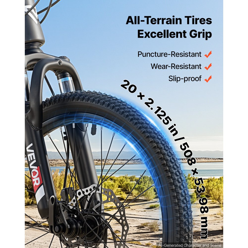 VEVOR Mountain Bike for Men and Women 50.8 cm Outdoor Bicycle 21 Speeds, Adult Bike, Front Suspension, Adjustable Saddle, All-Terrain Tires, High Carbon Steel Frame, Dual Disc Brake, Pre-Assembled