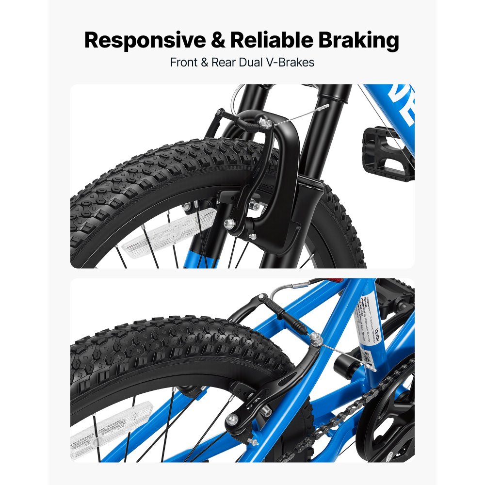 VEVOR Mountain Bike per Strada 6 Velocità per Tutti i Terreni Carico 80 kg Bicicletta da Montagna, Sospensione Anteriorre, Sella Regolabile, in Acciaio di Carbonio, Freno Doppio, Lunghezza 1420 mm