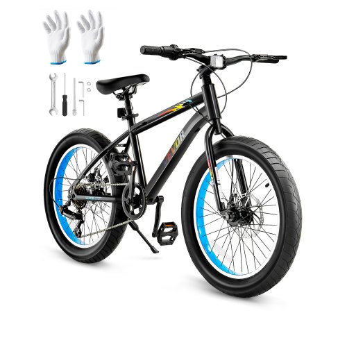 VEVOR Bicicletta da Montagna 50,8 cm Bici MTB con Cambio Rotativo a 7 Velocità, Freni a Doppio Disco, Telaio in Acciaio al Carbonio, Bici Sportiva con Pneumatici Spessi per Piste Innevate