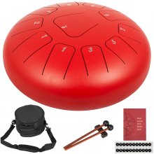 VEVOR Tamburo di Lingua Handpan Musicale 11 Toni Diametro da 12 Pollici, Strumento a Percussione Tamburo di Lingua in Acciaio 11 Linguette con Mazze, Tamburo di Lingua Handpan 12 Pollici Colore Rosso