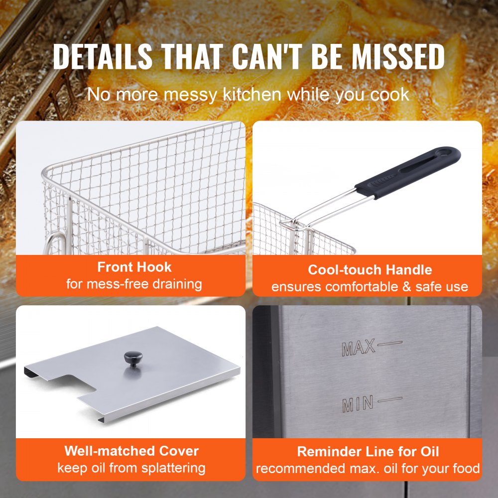 VEVOR Commercial Deep Fryer, 3 kW Electric Tabletop Fryer with Double Tank & Basket, 2 x 11 L Double Oil Fryer Made of Stainless Steel, Time and Temperature Control, for Kitchens and Restaurants