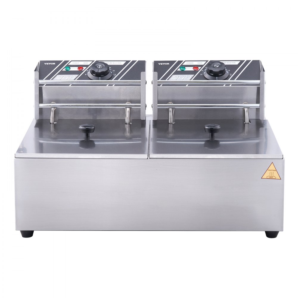 VEVOR Friggitrice Elettrica Commerciale Doppia Vasca, Macchina Friggitrice da Banco Capacità da 12 Litri con Doppio Cestello Rimovibile, Friggitrice Doppia in Acciaio Inox 5000 W da Cucina Hotel