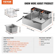 VEVOR Macchina Friggitrice Elettrica Commerciale Doppio Cestello 24 Litri