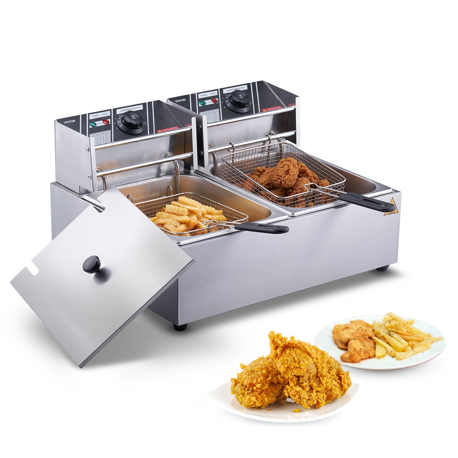 VEVOR Friggitrice Elettrica Commerciale Doppia Vasca, Macchina Friggitrice da Banco Capacità da 12 Litri con Doppio Cestello Rimovibile, Friggitrice Doppia in Acciaio Inox 5000 W da Cucina Hotel