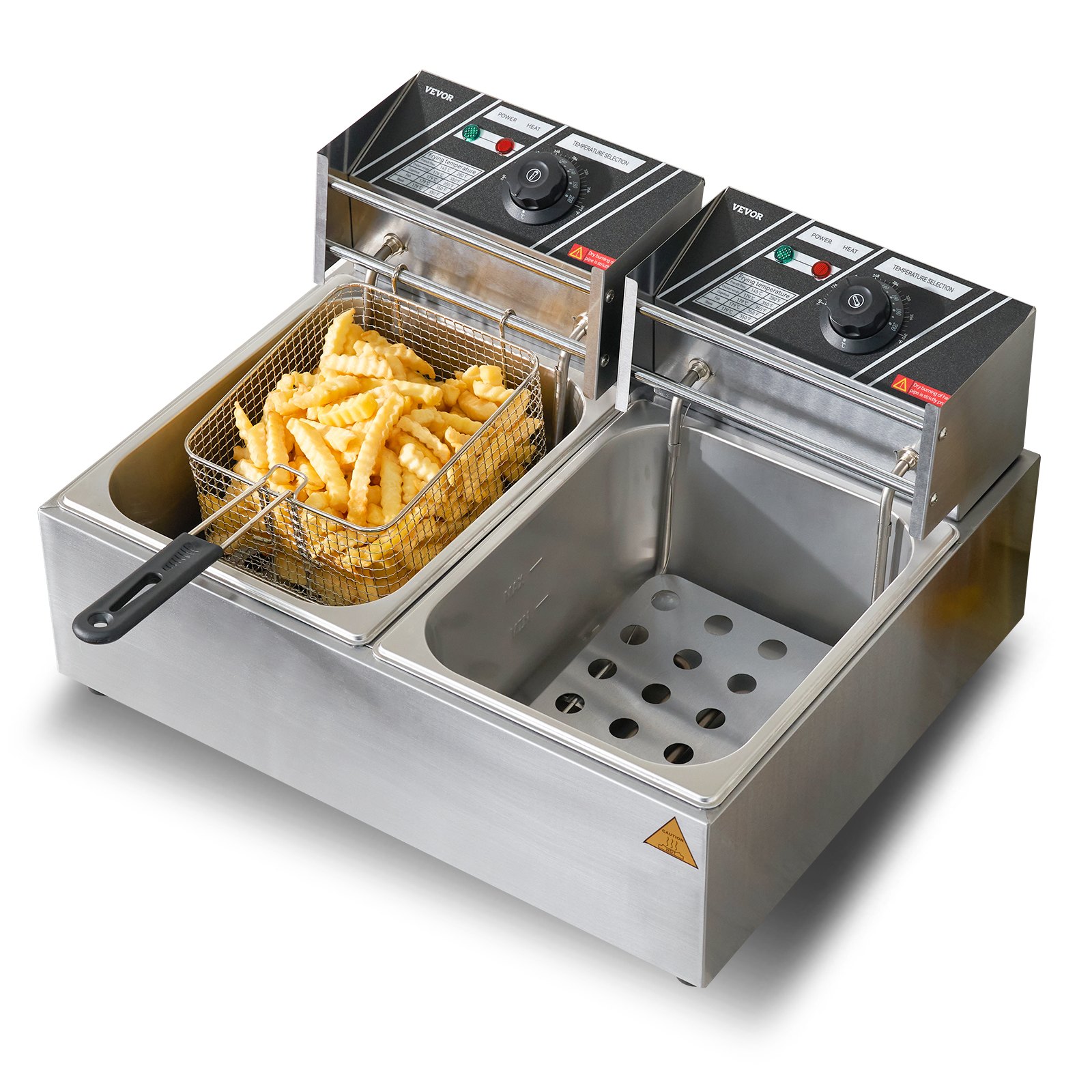 VEVOR Friggitrice Elettrica Commerciale Doppia Vasca, Macchina Friggitrice da Banco Capacità da 12 Litri con Doppio Cestello Rimovibile, Friggitrice Doppia in Acciaio Inox 5000 W da Cucina Hotel