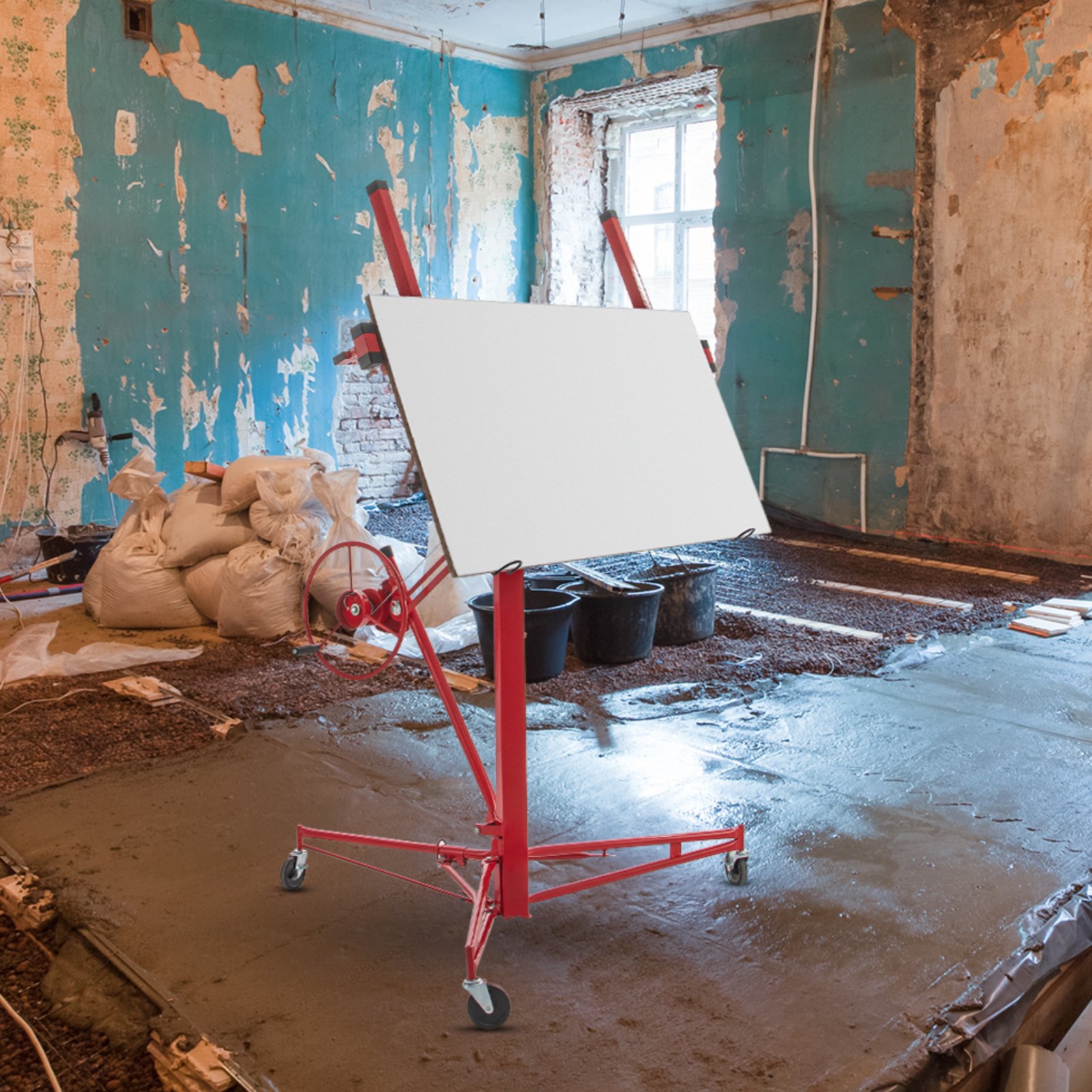 VEVOR Pannello sollevatore per cartongesso da 16 piedi, capacità peso 150 libbre, martinetto per pannelli, materiale in acciaio con braccio telescopico 48x192 cm in cartongesso