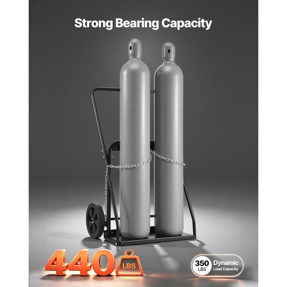 VEVOR Carrello per Bombole di Saldatura Doppie, Capacità di Peso Statico 200 kg Carrello per Bombole di Ossigeno e Acetilene con Ruote Piene 254 mm per Bombole di Gas Doppie da 317,5 mm di Diametro