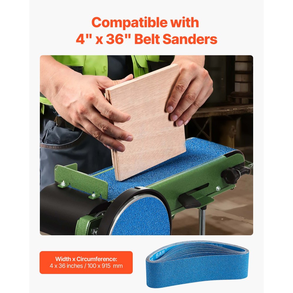 VEVOR Nastro Abrasivo 100 x 915 mm, Set Nastro Abrasivo, Grana 40, 60, 80, 120, 240, 10 pezzi Nastri Abrasivi Misti in Zirconia Misti per Levigatrice a Nastro, Lucidatura dei Metalli