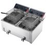 VEVOR Friggitrice Elettrica Doppio Vassoio, Friggitrice 5000 W Totale Acciaio Inox con Cestelli Coperchi 60-200 °C Temperatura Controllata Timer Protezione contro Surriscaldamento, Ristorante Cucina
