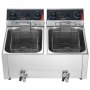 VEVOR Friggitrice Elettrica Doppio Vassoio, Friggitrice 5000 W Totale Acciaio Inox con Cestelli Coperchi 60-200 °C Temperatura Controllata Timer Protezione contro Surriscaldamento, Ristorante Cucina