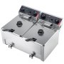 VEVOR Friggitrice Elettrica Doppio Vassoio, Friggitrice 5000 W Totale Acciaio Inox con Cestelli Coperchi 60-200 °C Temperatura Controllata Timer Protezione contro Surriscaldamento, Ristorante Cucina